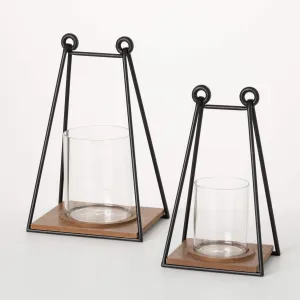 13.75" Triangular Wire Frame Lanterns - Set of 2, Multicolor