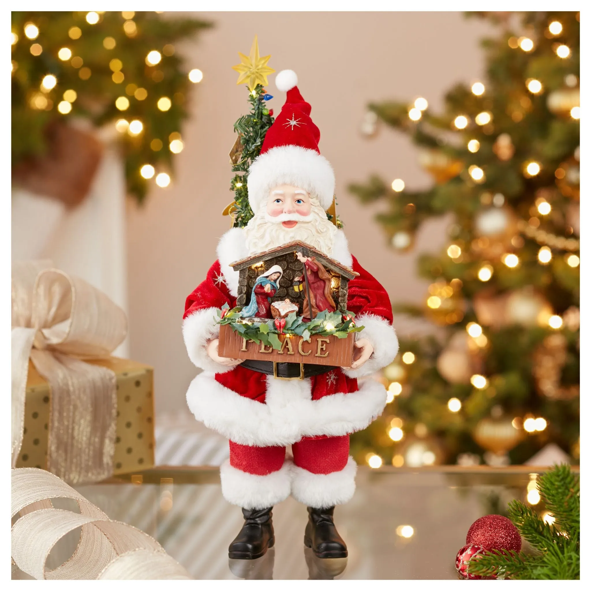 13" Fabriché™ Battery Operated LED Santa With Nativity Set