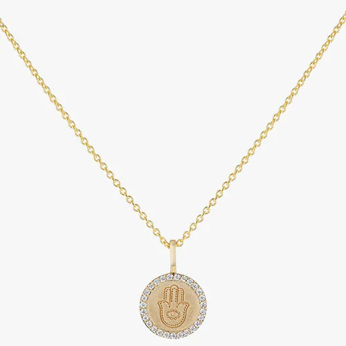 18K Yellow Gold Hamsa Diamond Medallion