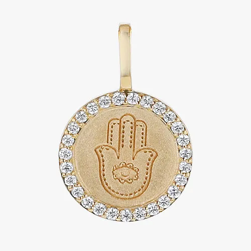 18K Yellow Gold Hamsa Diamond Medallion