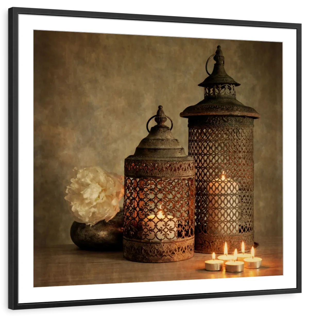 2 Lanterns With Flower Wall Art