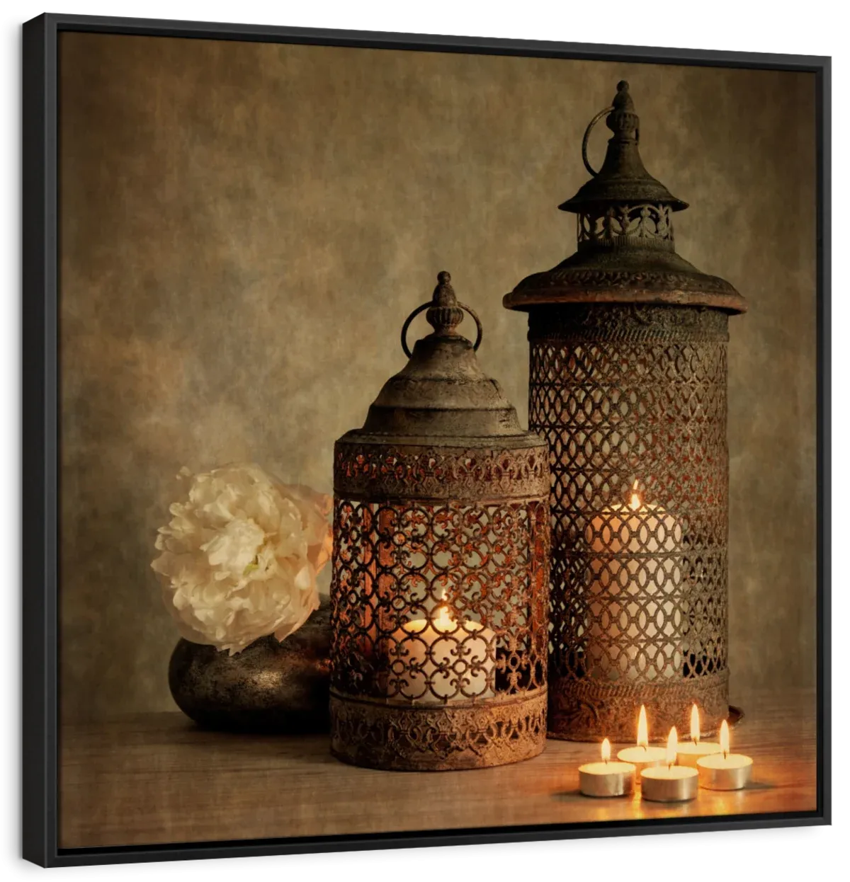 2 Lanterns With Flower Wall Art