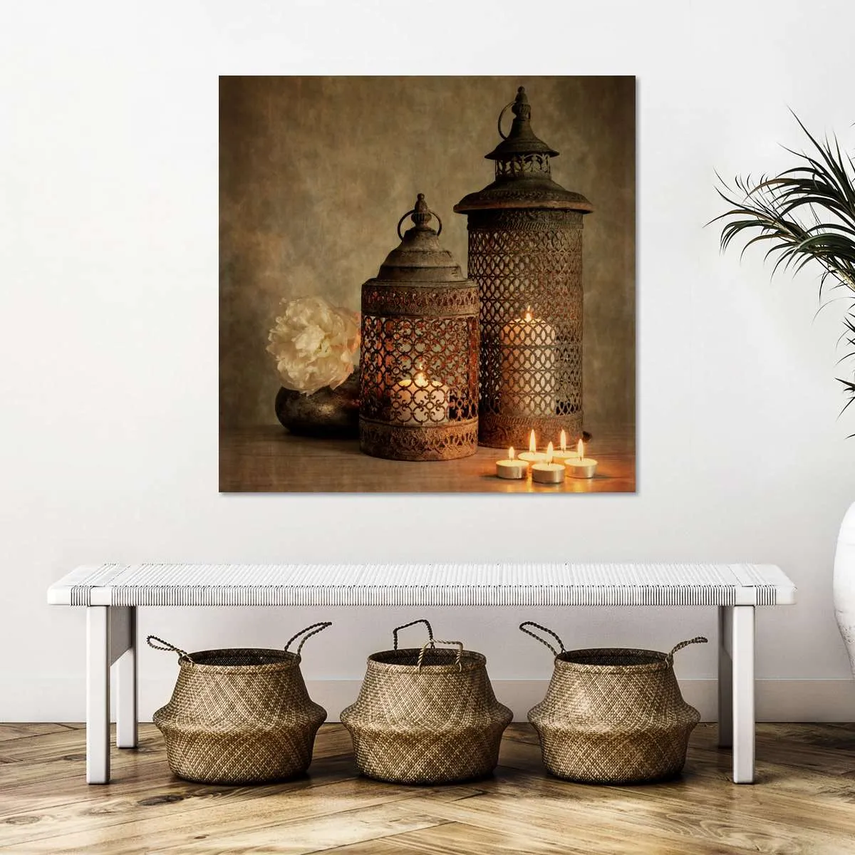 2 Lanterns With Flower Wall Art