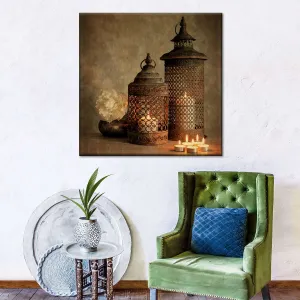 2 Lanterns With Flower Wall Art