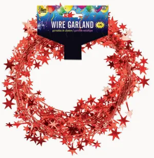 25' Wire Star Garland Red