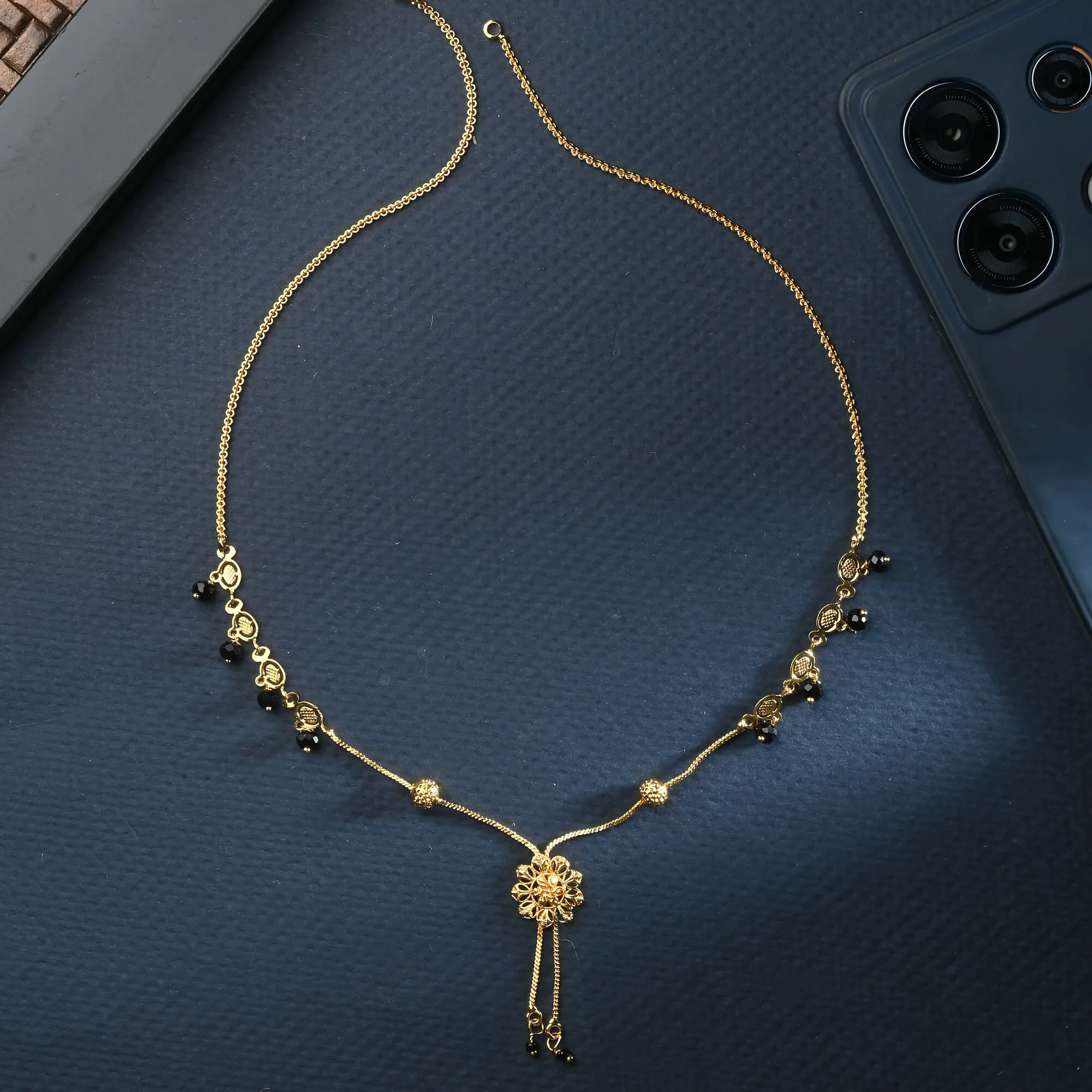 AanyaCentric Gold Plated Short Mangalsutra Set with Earrings