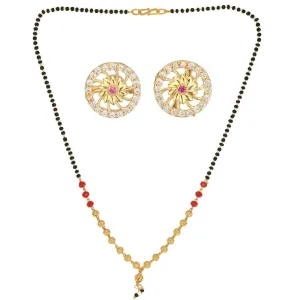 AanyaCentric Gold Plated Short Mangalsutra Set with Earrings