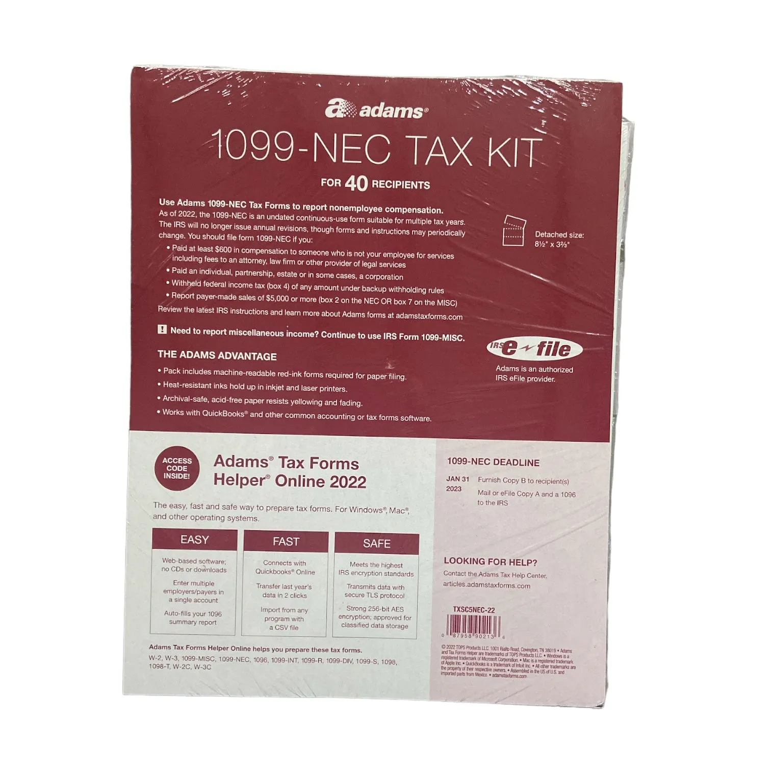 Adams 1099-MISC 2021 Tax Forms Kit W/Tax Forms Helper Online, 40/pack