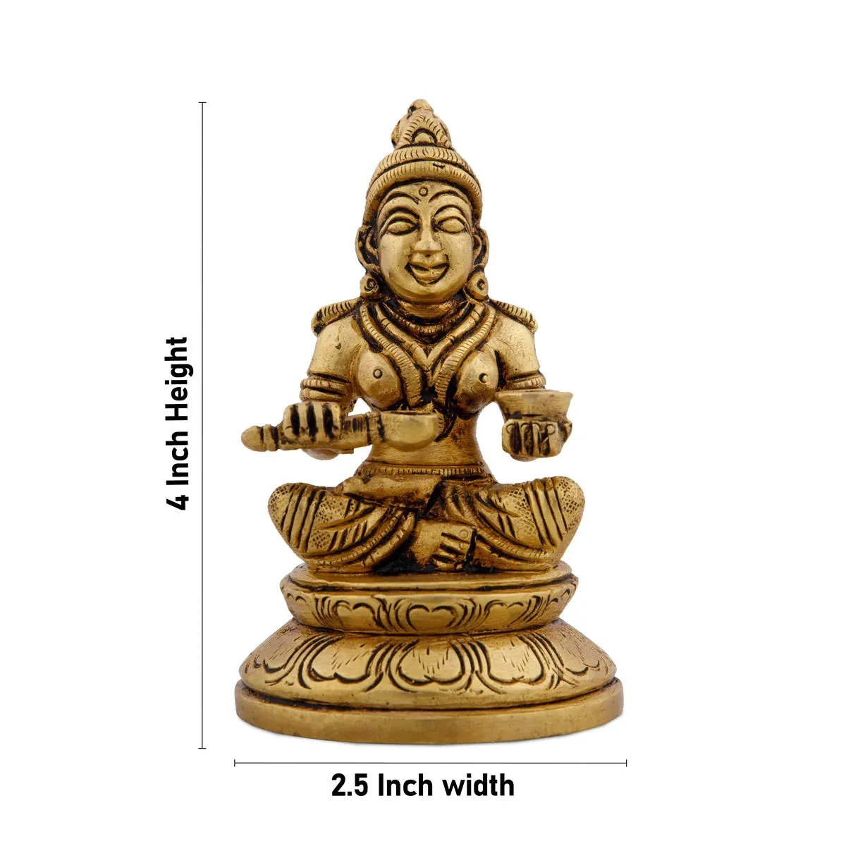 Annapurna Devi Murti - 4 x 2.5 Inches | Antique Brass Statue/ Annapoorani Idol for Pooja/ 500 Gms Approx