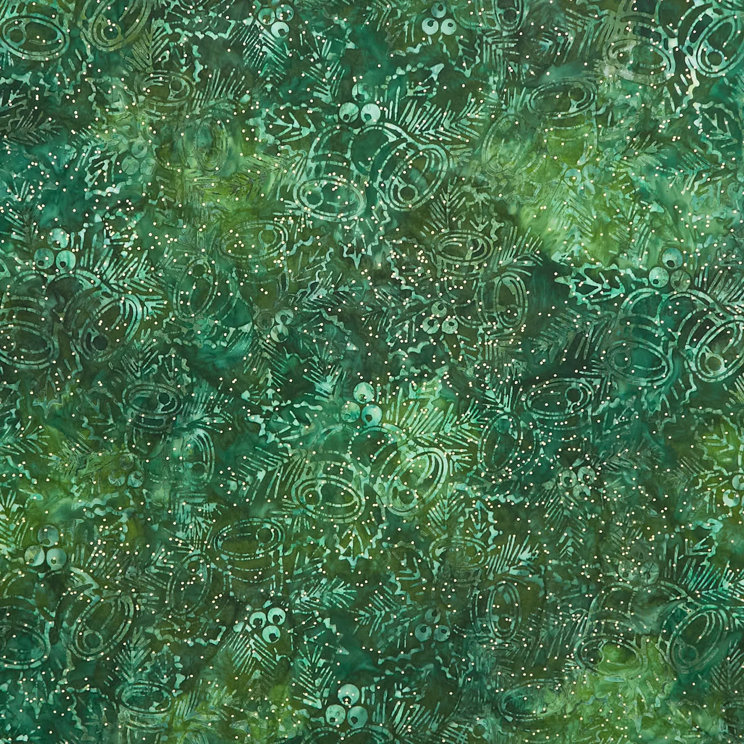 Artisan Batiks - Joyful Holidays Bells Green Metallic Yardage