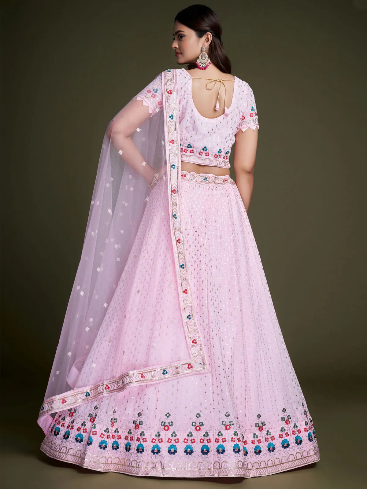 Baby Pink Georgette Embroidered Lehenga Choli