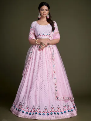 Baby Pink Georgette Embroidered Lehenga Choli