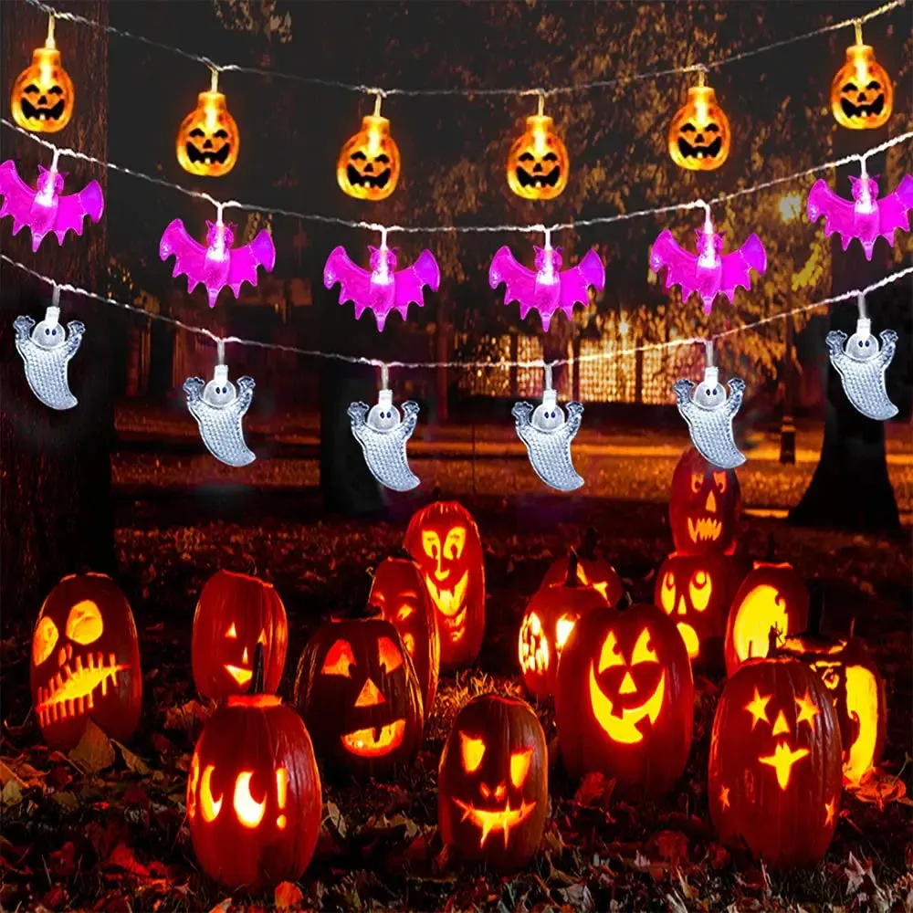 Battery-Operated LED String Halloween Skull Lights