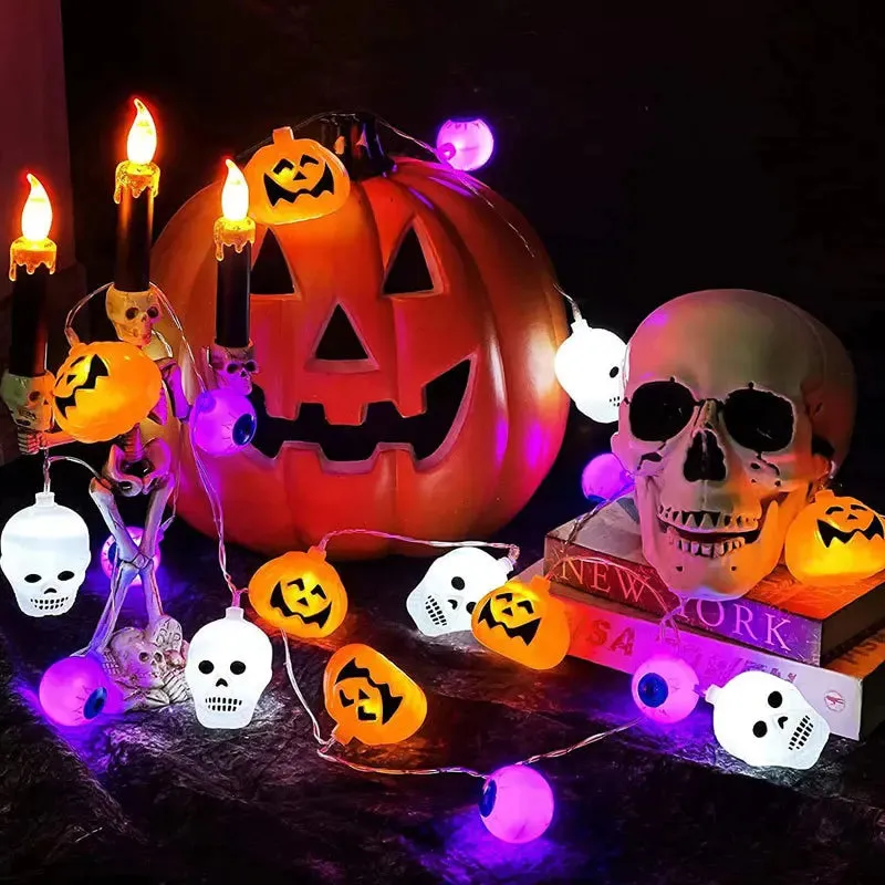 Battery-Operated LED String Halloween Skull Lights