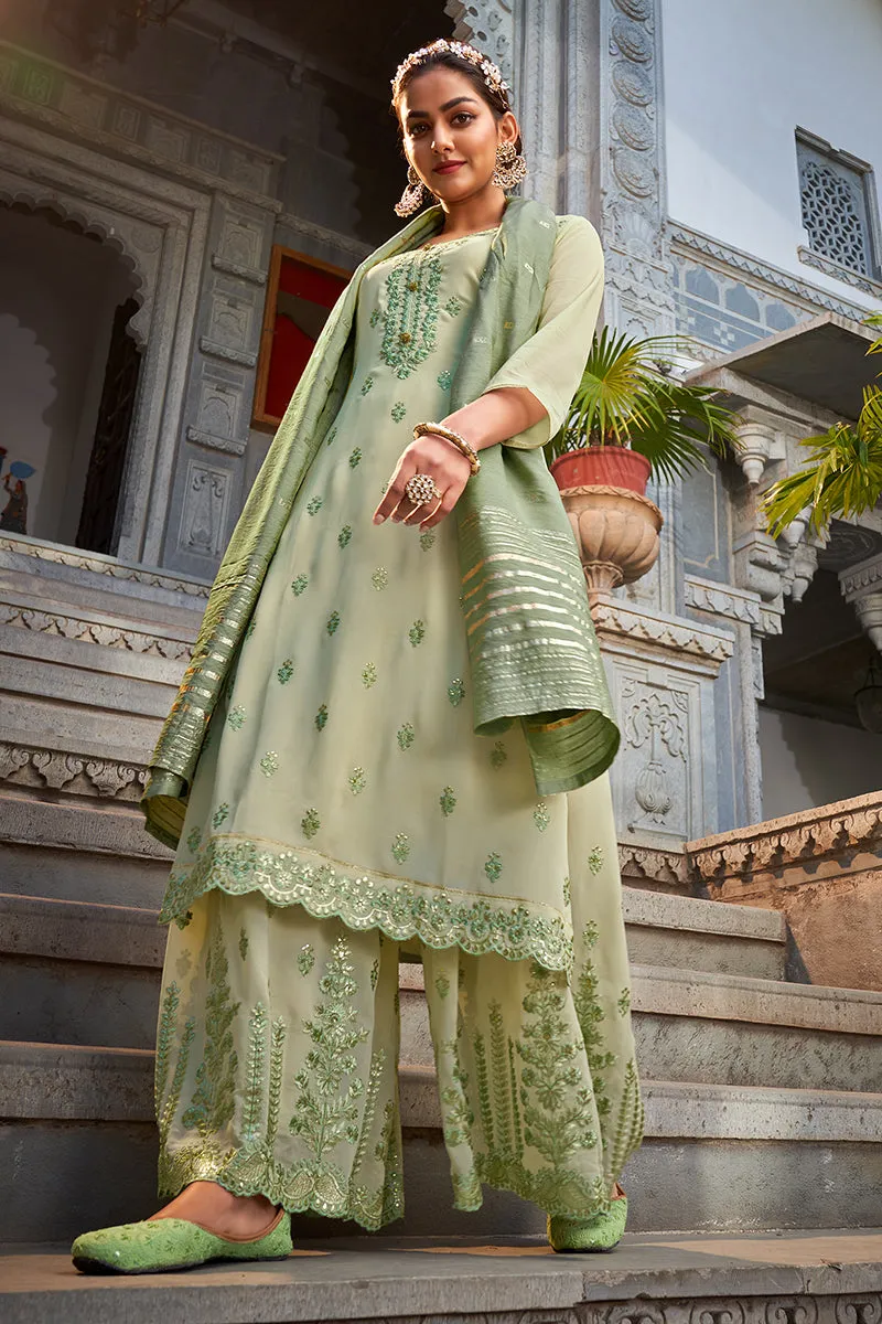 Beautiful Mint Green Georgette Festive Designer Sharara Suit