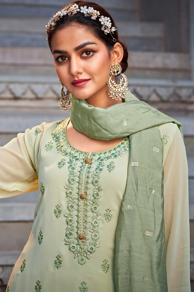 Beautiful Mint Green Georgette Festive Designer Sharara Suit