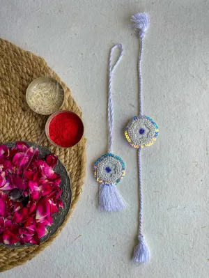 Bellflower Embroidered  Rakhi & Lumba Set