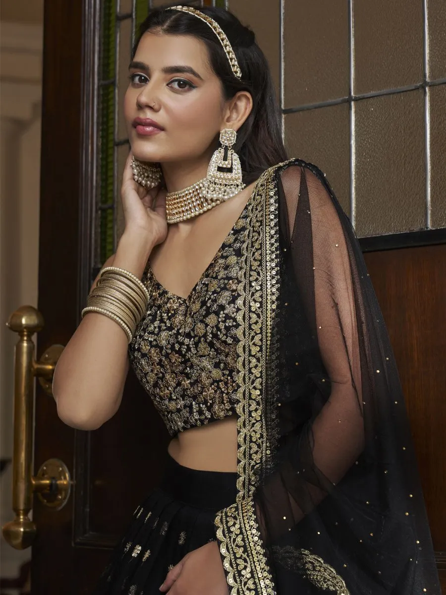 Black Net Embroidered Lehenga Choli