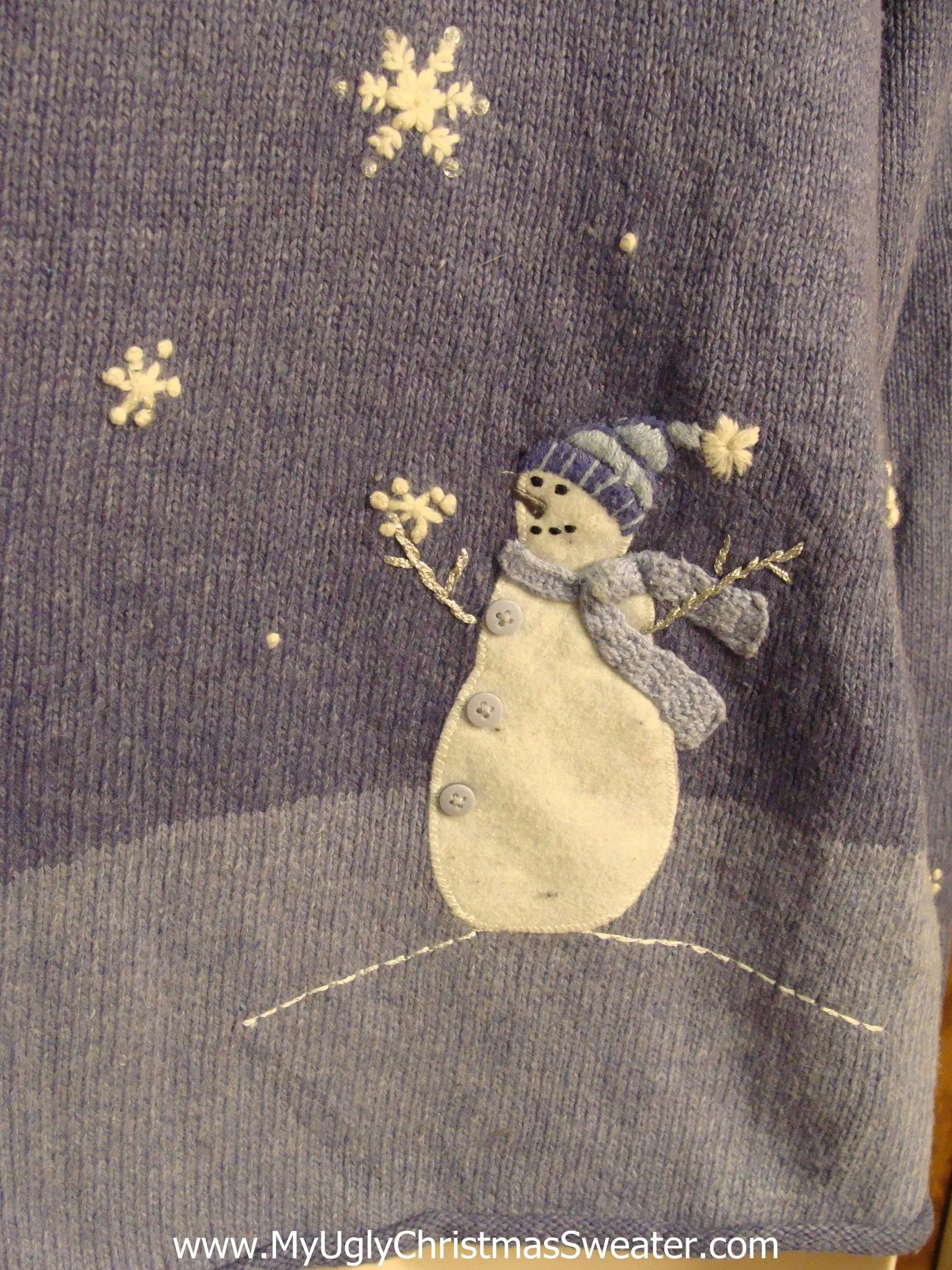 Blue 2sided Snowman and Flakes Cute Holiday Sweater