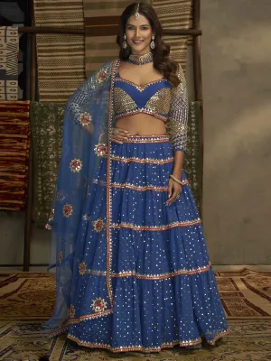 Blue Georgette Embroidered Lehenga Choli