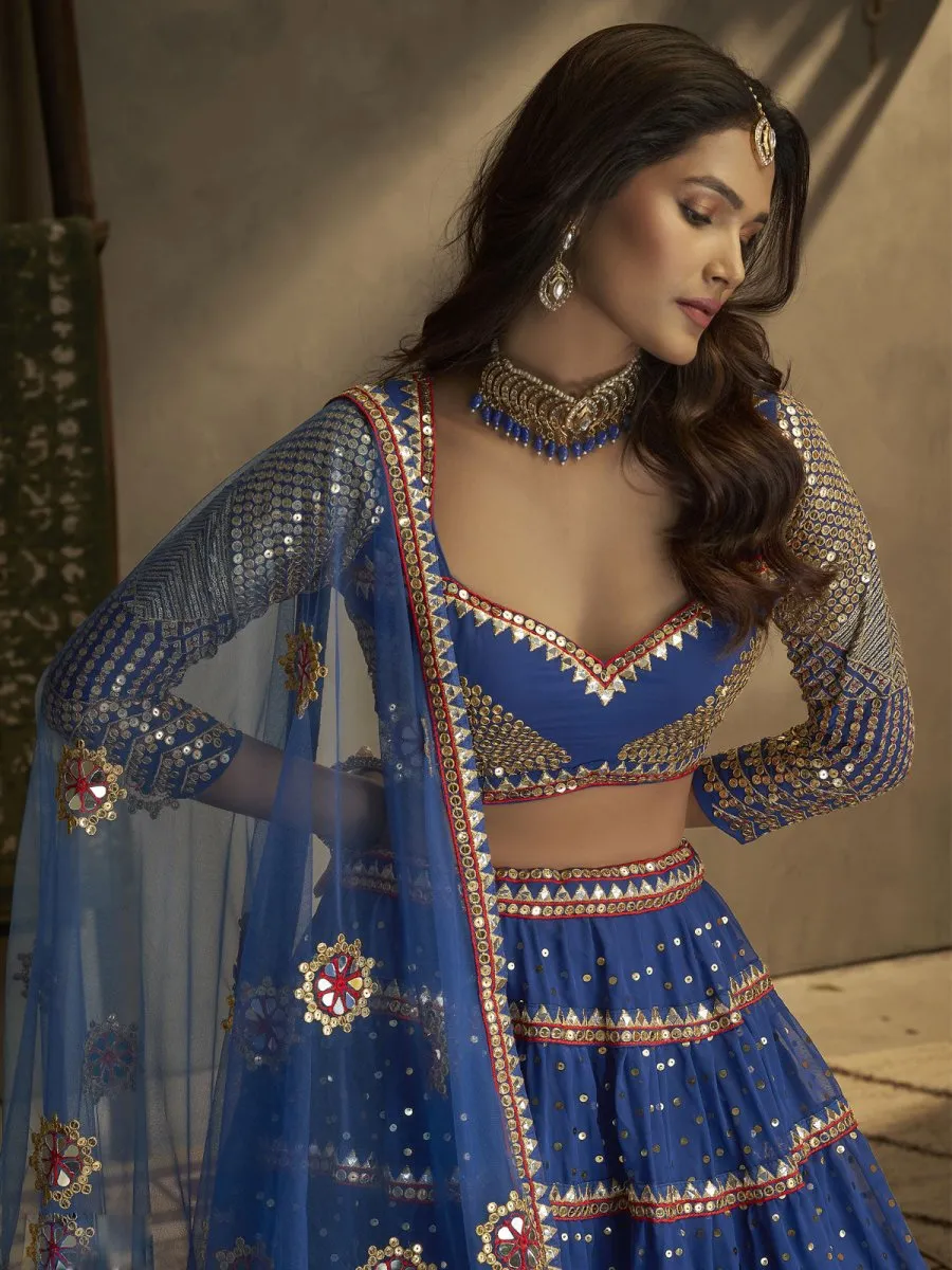 Blue Georgette Embroidered Lehenga Choli