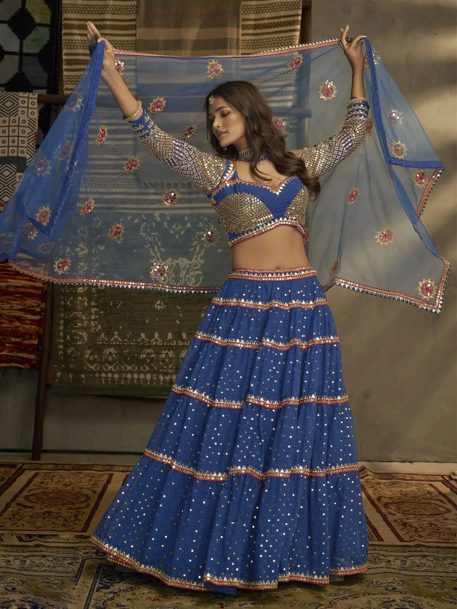 Blue Georgette Embroidered Lehenga Choli