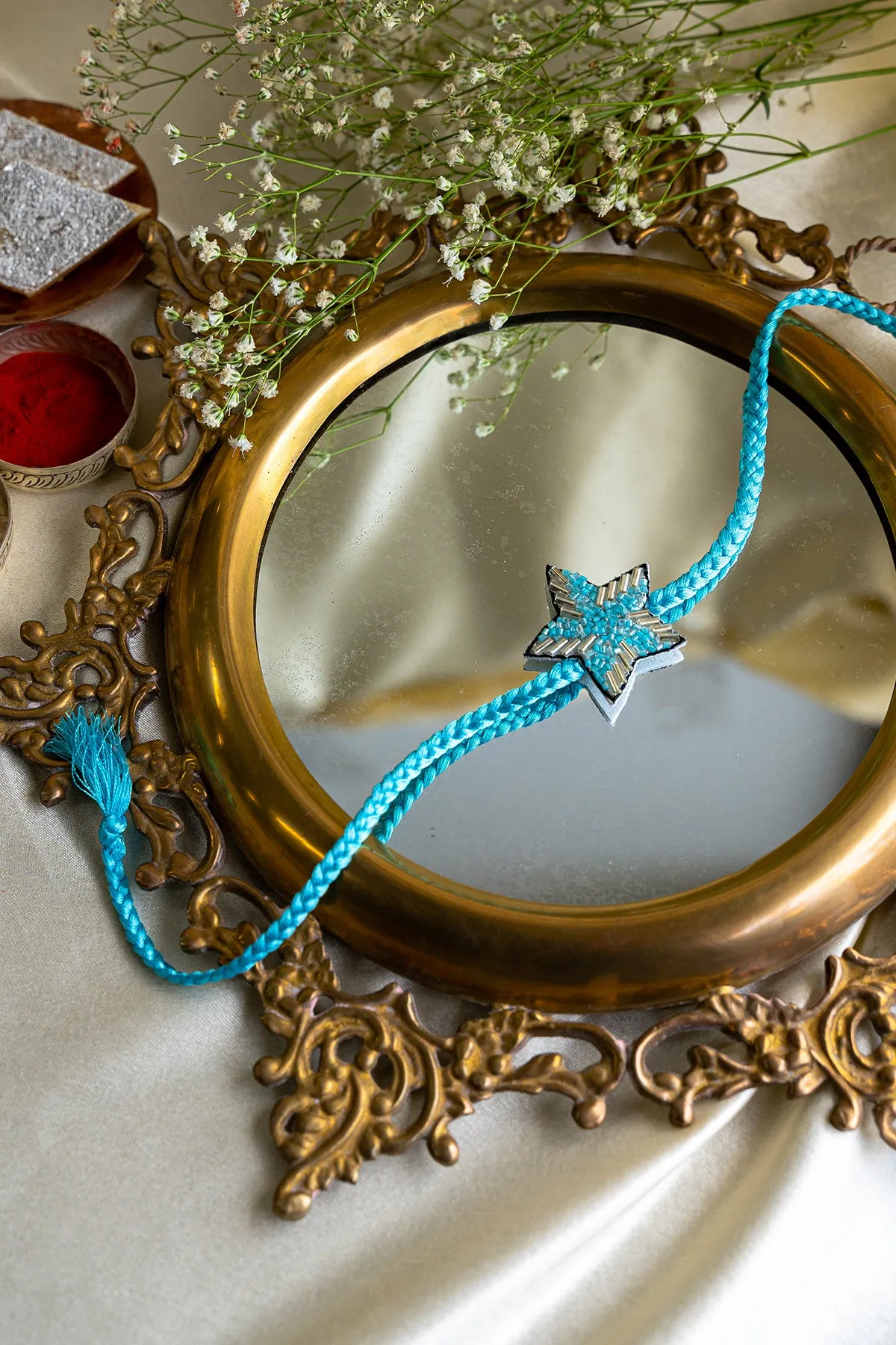 Blue Star Embroidered Rakhi