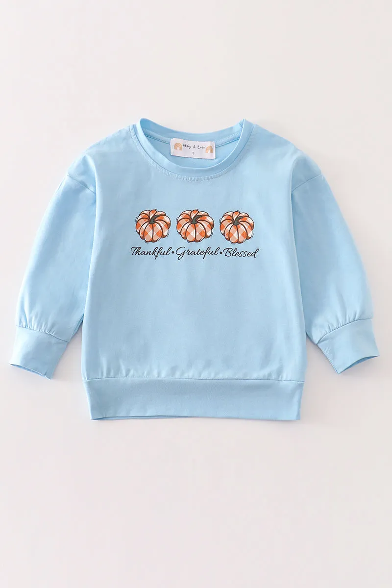 Blue thanksgiving pumpkin girl top