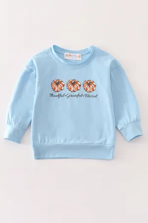 Blue thanksgiving pumpkin girl top