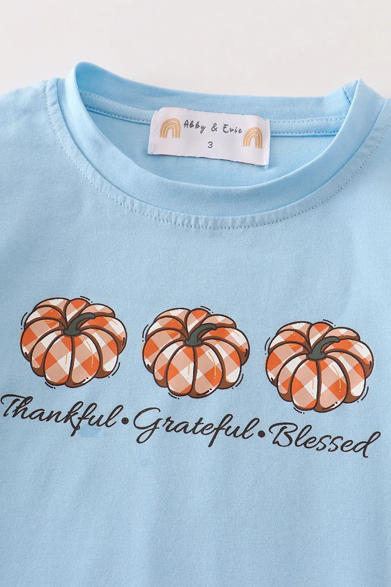 Blue thanksgiving pumpkin girl top