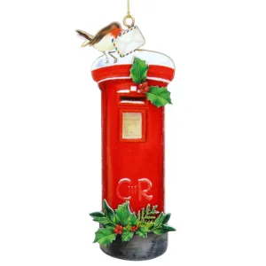 British Post Box with Robin Wood Ornament