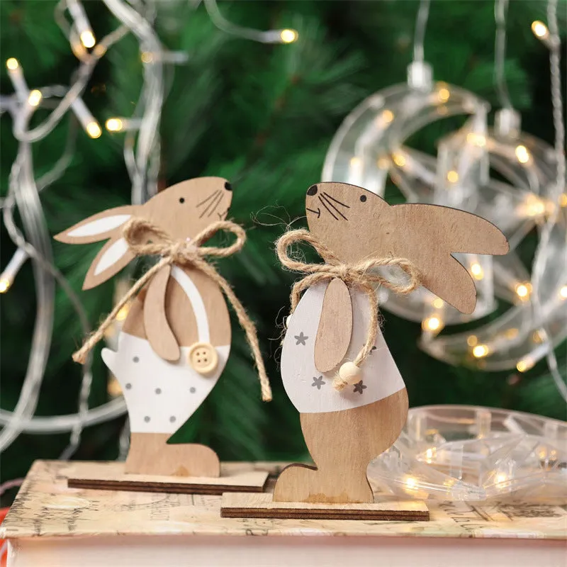 Bulk Xmas Rabbit Ornaments for Easter Christmas Wood Desktop Crafts Wholesale