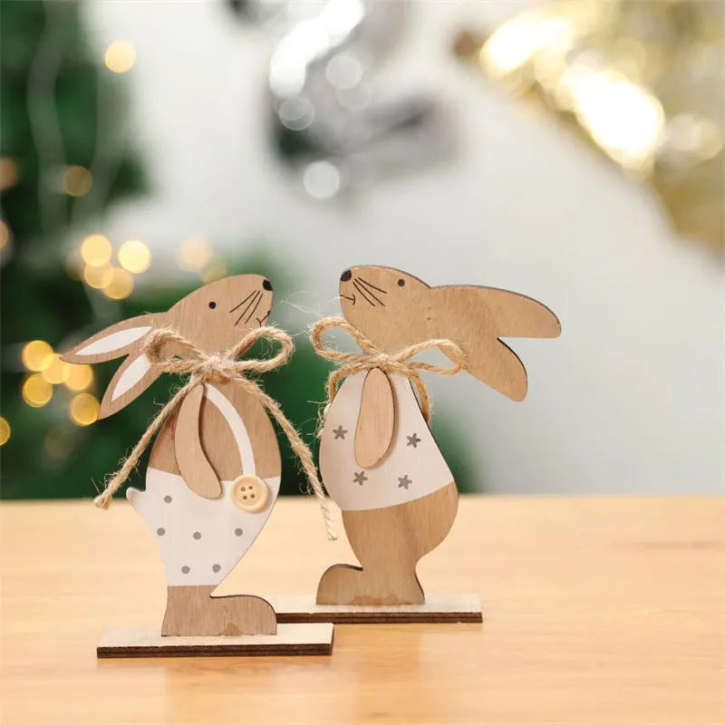 Bulk Xmas Rabbit Ornaments for Easter Christmas Wood Desktop Crafts Wholesale