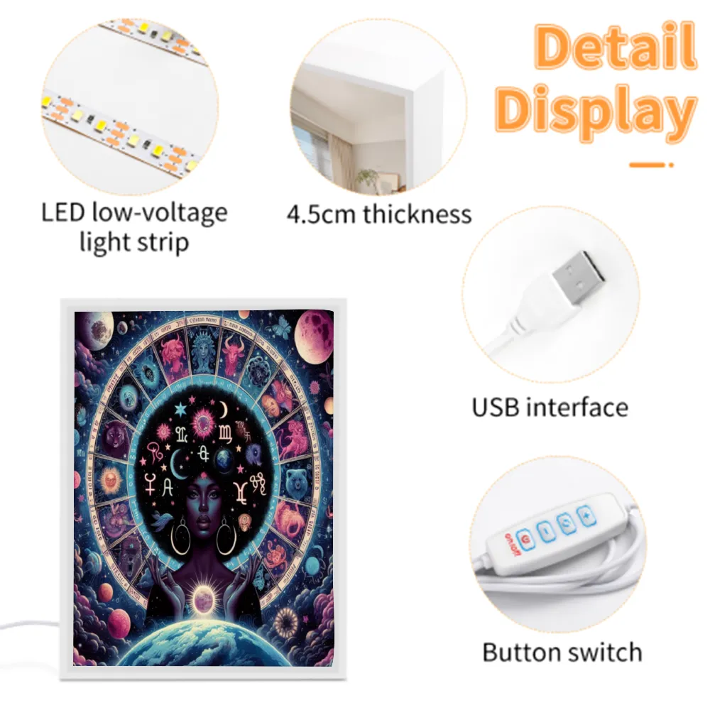 Celestial Zodiac Custom Acrylic Mirror Night Light USB Charge, Home Bedroom Bedside Lamp Table Light