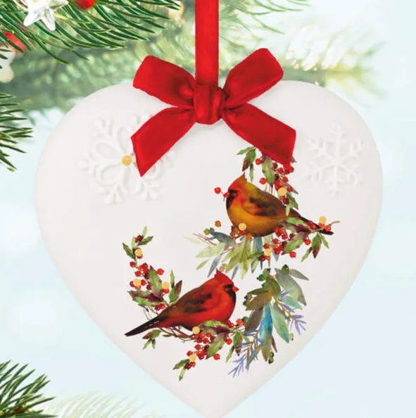 Christmas Cardinals Porcelain Ornament