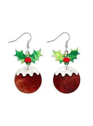 Christmas Pudding Earrings - Glitter