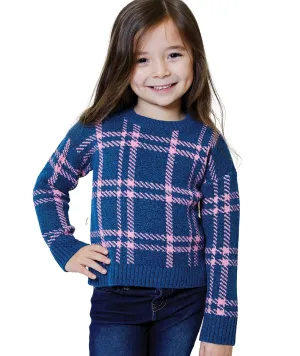 Design History Girls Little Blue Star Plaid Sweater