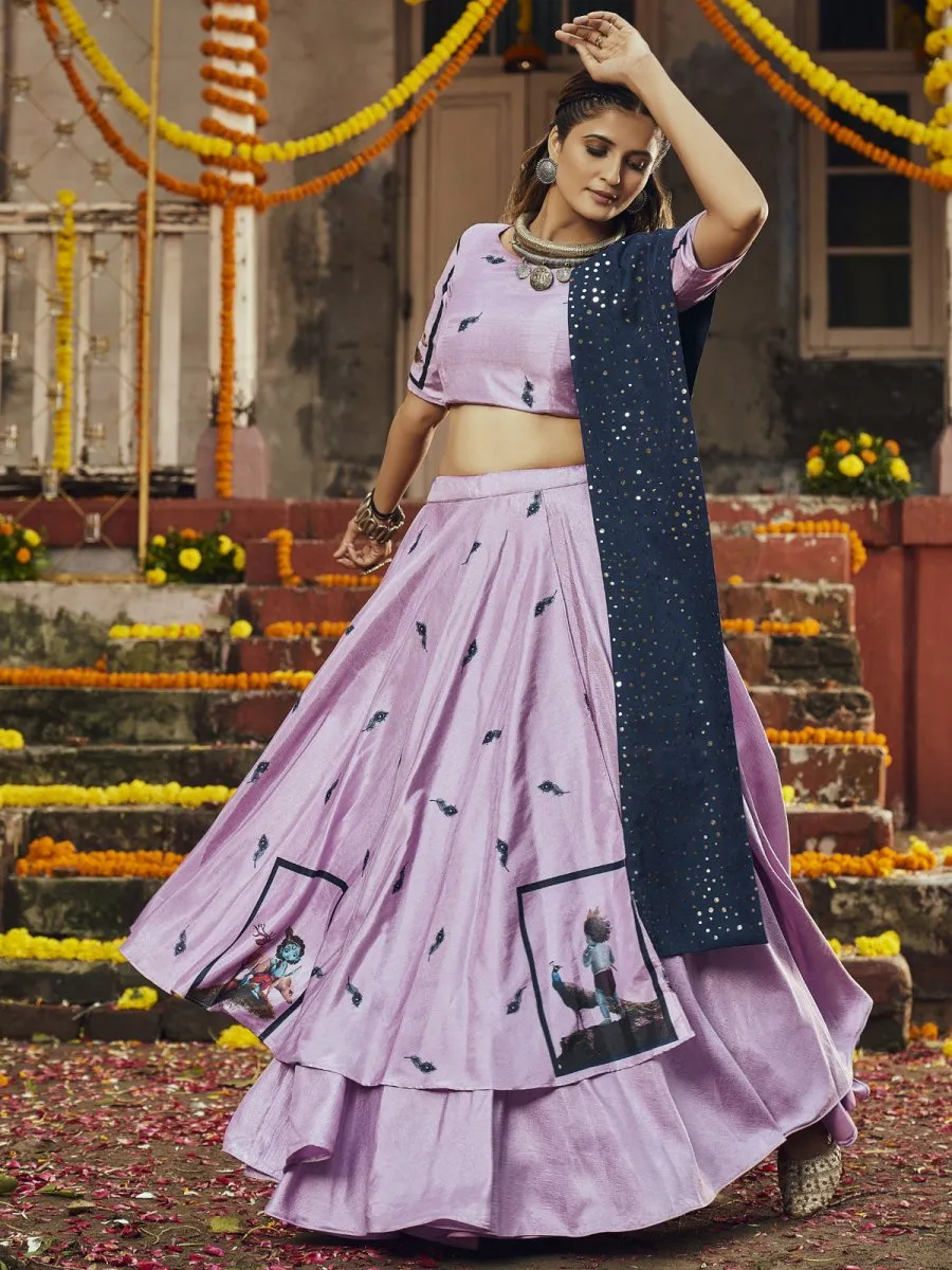 Dusty Pink Silk Digital Print Lehenga Choli