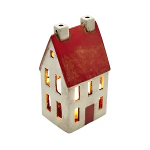 French Country Tea Light Tall Chalet Red and White 14x12x25.5cm