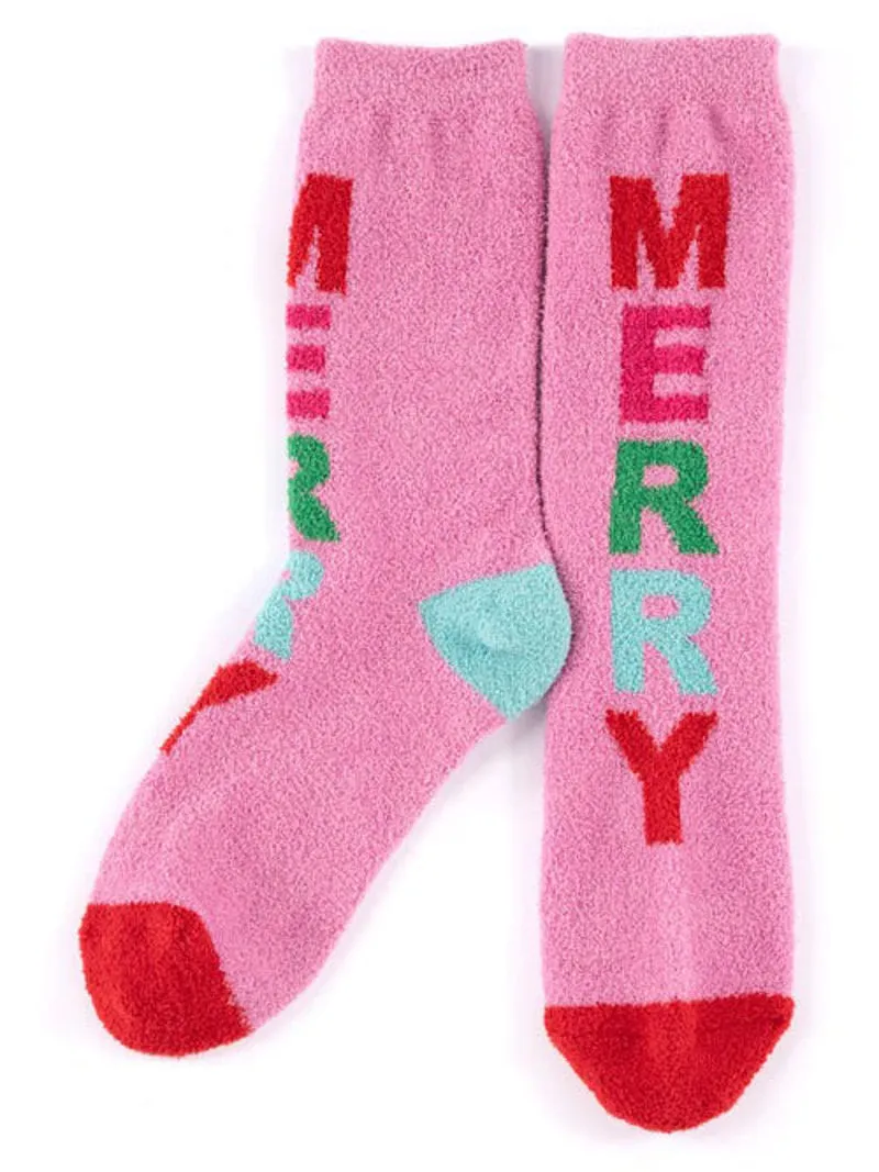 Fuzzy Wuzzy Holiday Socks - Merry