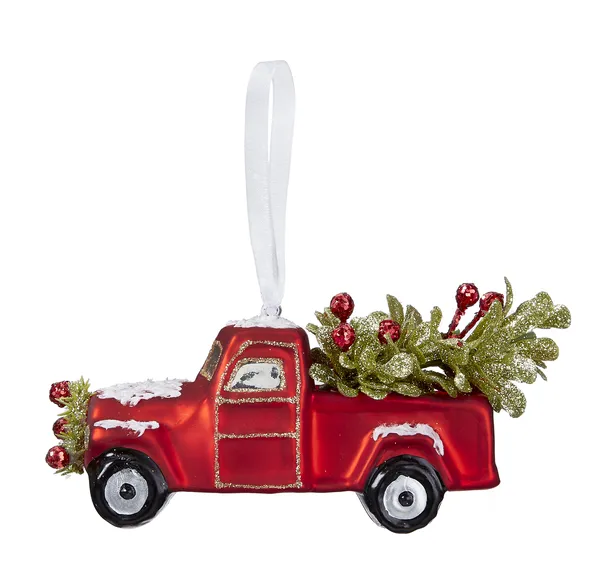 Ganz Vintage Red Truck Glass Ornament & Christmas Tree