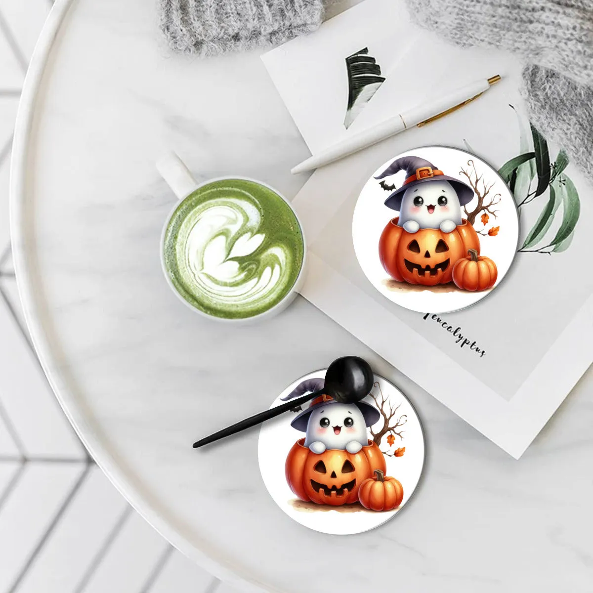 Ghostly Popup Pumpkin Coasters