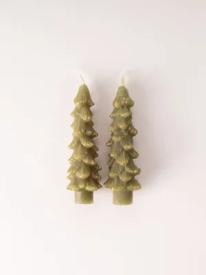 Gold Tipped Green Tree Taper Candle - Short