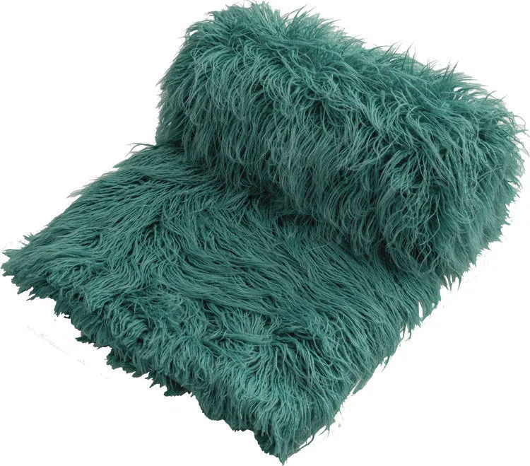 Khan Teal Mongolian Faux Fur Throw by Logan and Mason