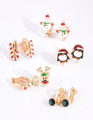 Kids Festive Penguin Clip-On Earrings