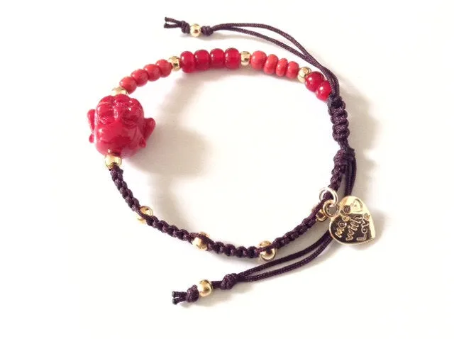 Laughing Buddha Adjustable Red Bracelet