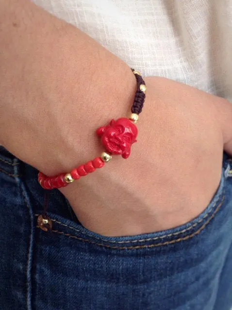 Laughing Buddha Adjustable Red Bracelet