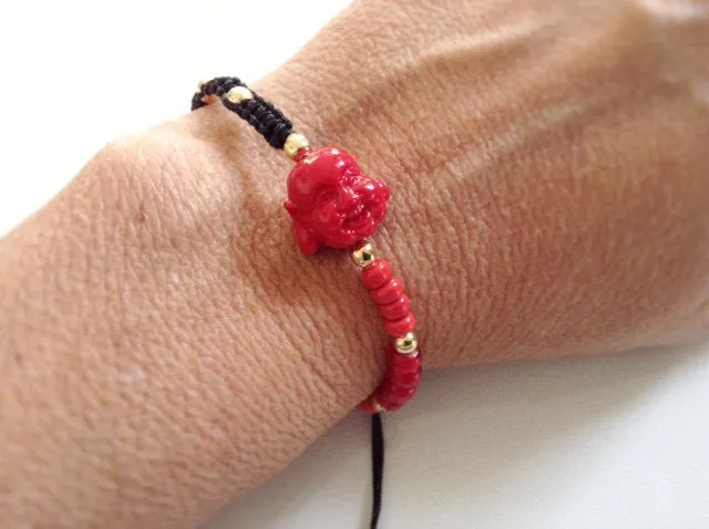 Laughing Buddha Adjustable Red Bracelet