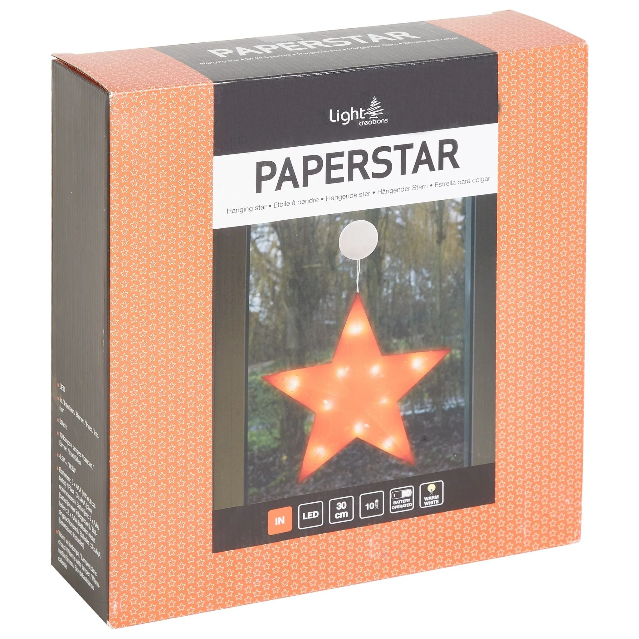 Light-Up Hanging Paper Star - Red - 30cm