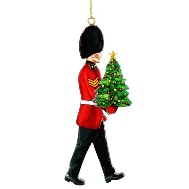 London Guard with Christmas Tree Wood Ornament